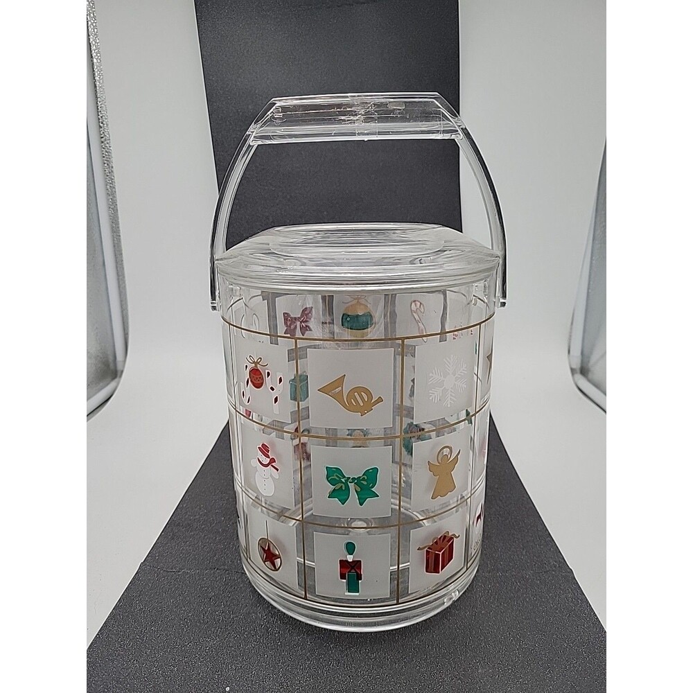 Vtg Culver Christmas Noel Ice Bucket Acrylic Encounters Santa Holiday Squares